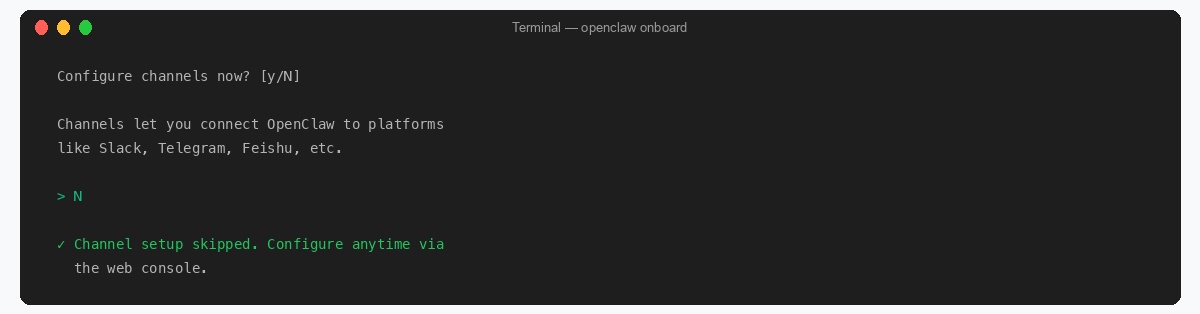 OpenClaw onboard channel skip