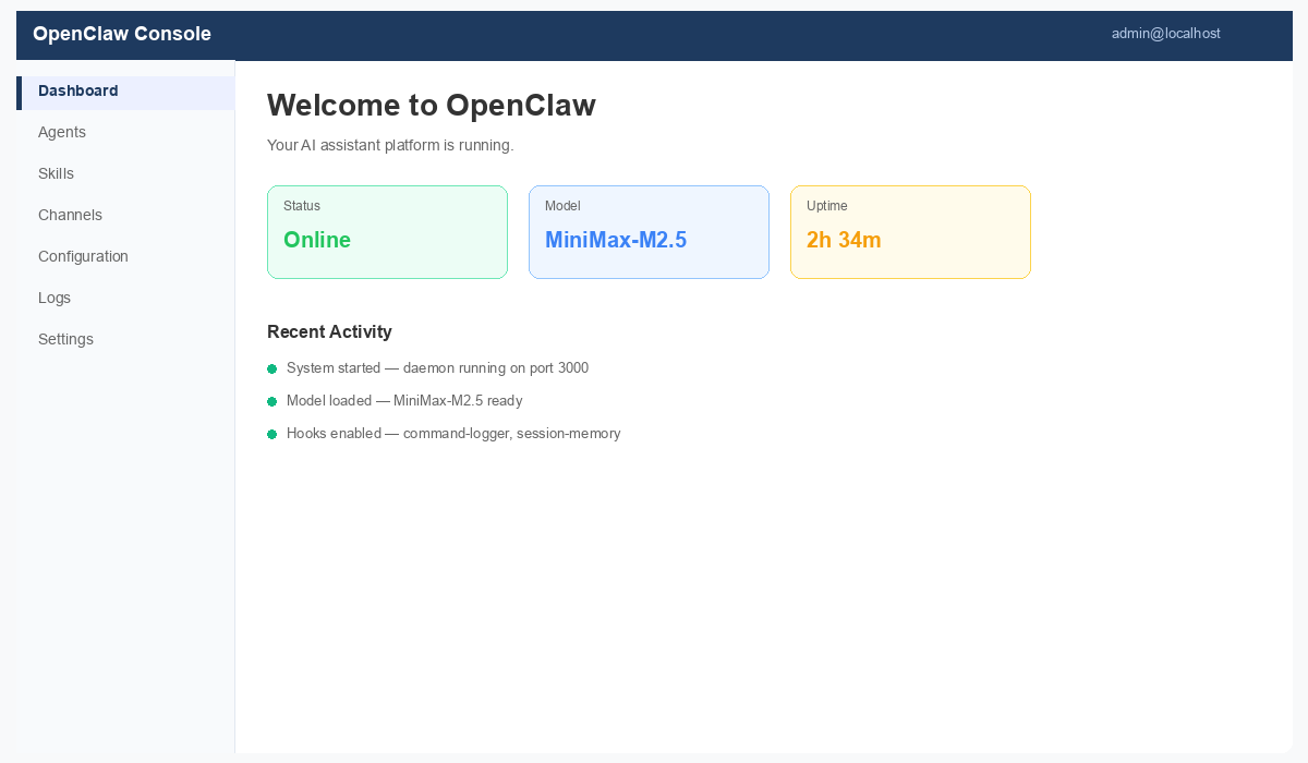 OpenClaw web console home