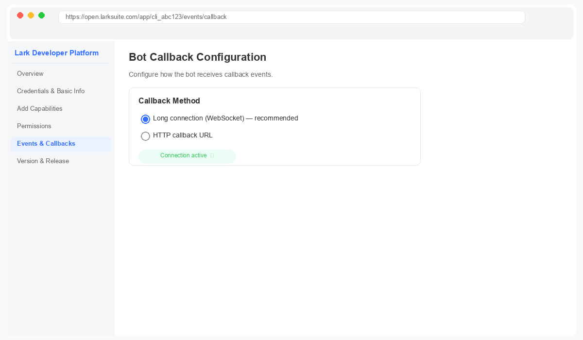 Feishu bot callback config