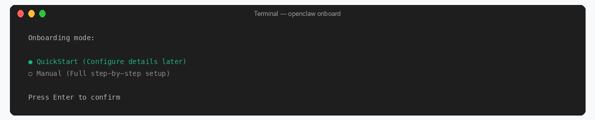 OpenClaw onboard QuickStart selection