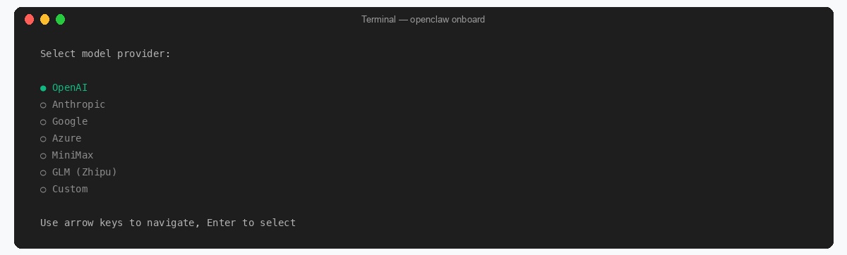 OpenClaw onboard model provider selection