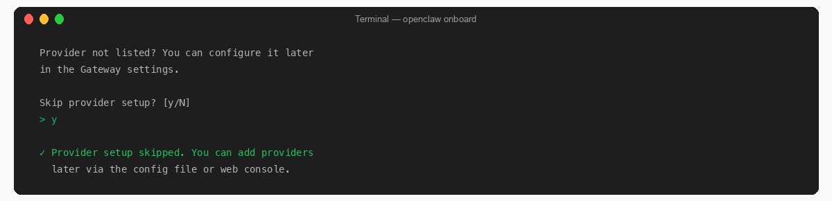 OpenClaw onboard skip provider